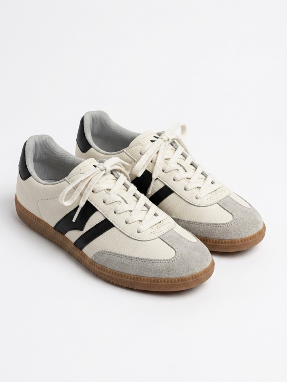 Somiliss White Black Stripe Leather Suede Sneakers Women’s 7.5